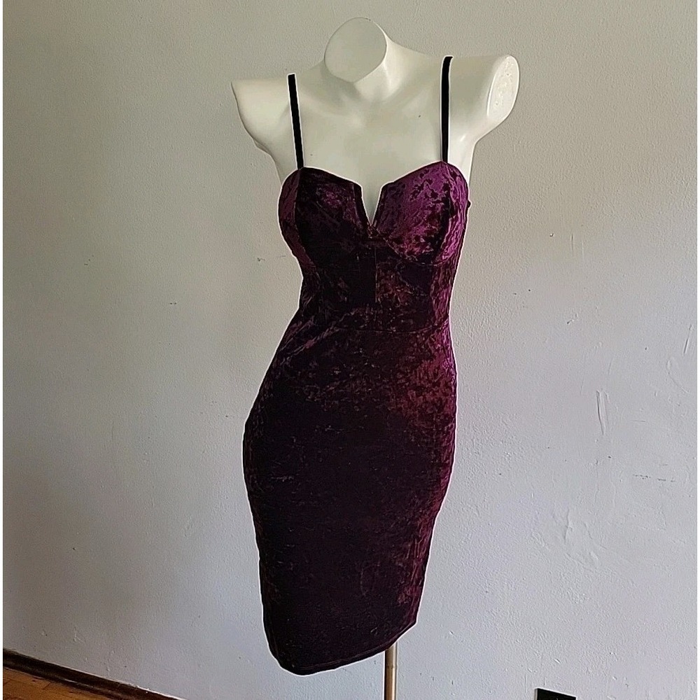 Material Girl Bodycon Dress Small Purple Crushed Velvet Empire‎ Waist Edgy Party